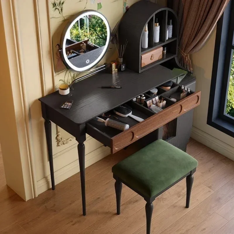 Beauty Makeup Vanity Set - Meja Rias Organizer Hitam dengan Laci